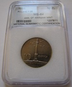 10 zł złotych Mała Kolumna Zygmunta 1966 r. NNC Ms 64.