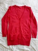 Długi czerwony zapinany sweter Bon Prix ok. 36 - 38 jak nowy