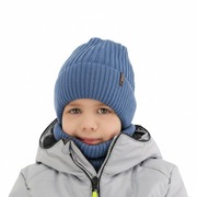 Komplet dla chłopca czapka komin z wełny merino zimowy ciepły niebieski