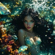 Obraz na płótnie Syrena na dnie oceanu 100x100 nowoczesny druk