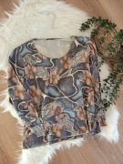 szara kobieca wzorzysta bluzka bluzeczka z \ rękawem w kwiaty kwiatki