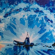 Obraz łódka farby akrylowe płótno 40 50