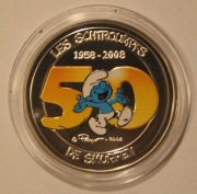 SMERFY 50 LAT 5 EURO 2008 BELGIA - CERT + PUDEŁKO, RZADKOŚĆ, UNIKAT