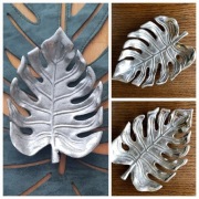 PATERA LIŚĆ MONSTERA SREBRNA ALUMINIOWA 25x18x3,5 cm