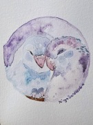 Obrazek akwarelowy 15 x 15 cm zakochane papużki prezent dla niej pastelowy