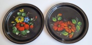 Taca, talerz metalowy, 2 sztuki ręcznie malowane ZSRR Zhostovo