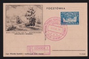 2 karty poczt. Ligi Morskiej z Fi 406, kas.okol. 46047 czerwróż i nieb. 
