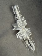 Biała podwiązka ślubna, weselna; dodatek do sukni; kokardka