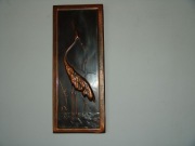 OBRAZ METALOPLASTYKA MIEDZIANA - CZAPLA sygn.