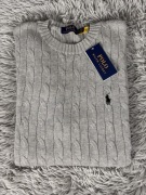 Polo Ralph Lauren sweter vintage cable knit szary basic L unisex