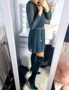 Sinsay Sukienka damska rozkloszowana szyfonowa butelkowa zieleń S 