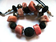 Surowy koral, lawa wulkaniczna i srebro tybetańskie - imponujący naszyjnik