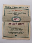 Bon towarowy 1 cent 1960 seria BI