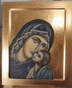 Madonna Miłująca, ikona pisana, złoto, 30 x 25 cm