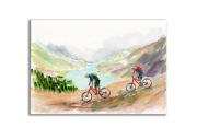 Akwarela ręcznie malowana góry rowery
