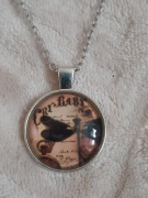 Naszyjnik vintage WAŻKA retro medalion kaboszon grafika sepia boho