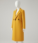 Elegancki żółty długi płaszcz klasyczny modny do pracy stylowy + GRATIS