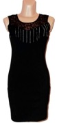 Czarna Sukienka bez rękawów koronka ozdoby 36/38 (S/M)