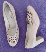 Buty damskie czółenka skórzane kremowe