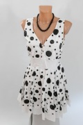 Sukienka retro biała w czarne grochy i kwiaty S