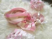 Ring ringi oczepinowy z 18 wstazek różowo  złoty wesele zabawa oczepiny