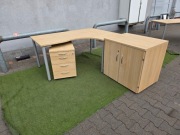 Biurko narożne w kolorze jesion 160 x 120 z kontenerkiem i szafką