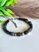 Bransoletka - czarny turmalin, tygrysie oko, lawa wulkaniczna, obsydian