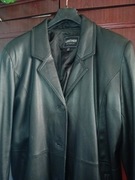 Czarny długi płaszcz z rozcięciami, podszewka w zestawie r.XL