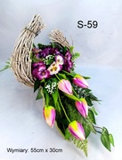 Stroik nagrobny wiosenny na grób – tulipany, bratki, dekoracja cmentarna