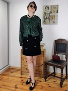 Ciemnozielona Elegancka marynarka z cekinami i kokardami 