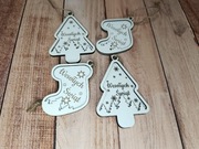 Ozdoby choinkowe – zawieszki but i choinka z MDF