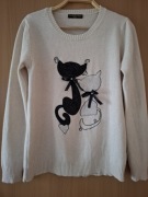 SWETER wełna z domieszką kaszmiru, zdobiony r. L / XL
