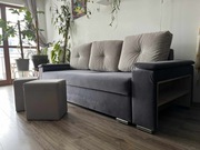 Kanapa rozkładana z półkami i pufami +dodatkowe poduszki