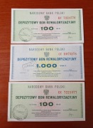 Banknot Depozytowy Bon Towarowy NBP 2x100 , 1x1000 zł