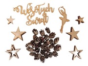 Bombki drewniane naturalne ozdoby choinkowe Napis Wesołych Świąt