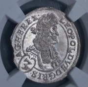 Węgry, 3 krajcary 1696 Bratysława, Leopold I NGC MS 66 JEDYNA MAX NOTA 