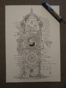 Rysunek: Orloj, praski zegar - cienk - blok t. A3 250 g/m2