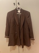 H&M brązowa marynarka oversize wiskoza len dwurzędowa minimalizm