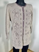 Sweter handmade złota nitka koraliki vintage wiosenny L 40 kardigan