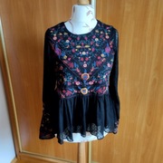 Śliczna haftowana bluzka Zara XS etno Boho hippie falbanka baskinka