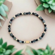 Bransoletka kamienie naturalne Jaspis szary Noc Kairu  hematyt