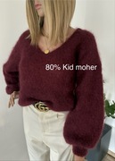 Sweter wełniany puszysty rękawy bufki baloniaste Kid moher burgundowy