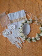 Zestaw komunijny dla dziewczynki wianek rękawiczki i torebeczka torebka