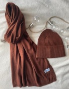 Szal i czapka brąz czekolada karmel Cashmere 50% kaszmir 50% wełna