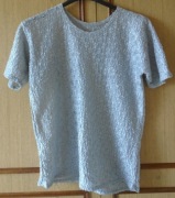 Bluzka damska, koronkowa, srebrna, krótki rękaw, rozmiar L