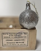Bombki brokat choinkowe PRL Rakoniewice 1979 – 9 szt. + oryginalne pudełko