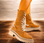 Beżowe zamszowe botki trapery workery vintage retro 36 38 39 40 