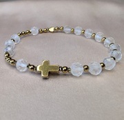 Bransoletka różaniec kamienie kryształ górski krzyżyk serduszko prezent 