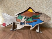 3D obraz ryby z wędkarzem, rękodzieło