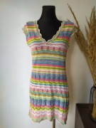 Awear Dzianinowa sukienka mini lat 60-te Neonowa 38 Retro W paski Zig Zag